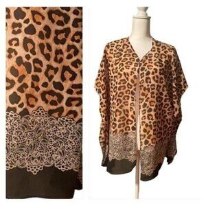 Gold Coast Womens Cheetah Coverup Size Large Wrap Kimono Poncho‎ Bohemian…